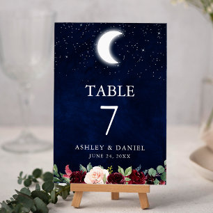Celestial Wedding Sky Stars Moon Floral Table Number