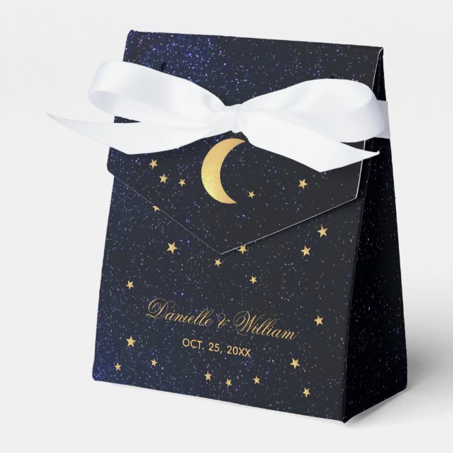 Celestial Wedding Starry Night Blue Sky Gold Stars Favour Box (Front Side)