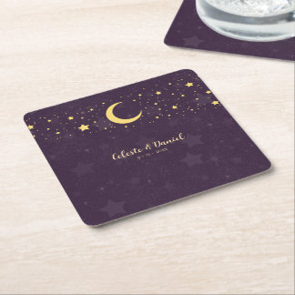 Celestial Wedding Starry Sky  Square Paper Coaster