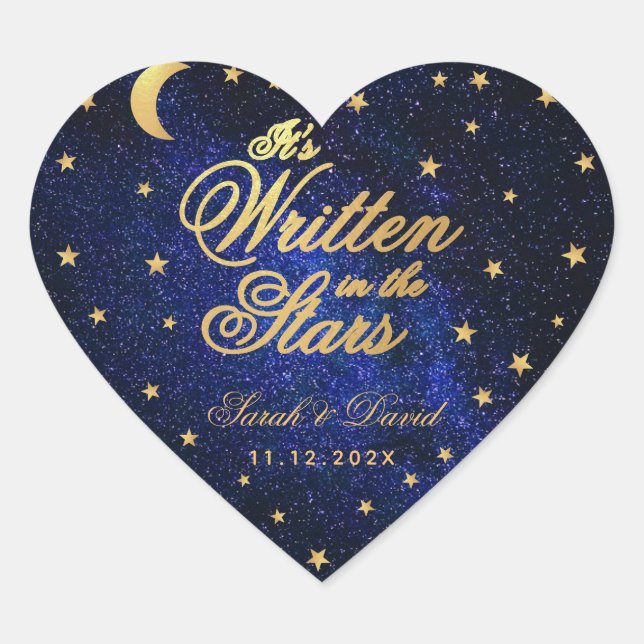 Celestial Wedding Written in the Stars Gold Moon Heart Sticker (Front)