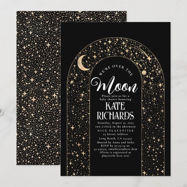 Celestial We're Over The Moon Starry Baby Shower Invitation (Front/Back)