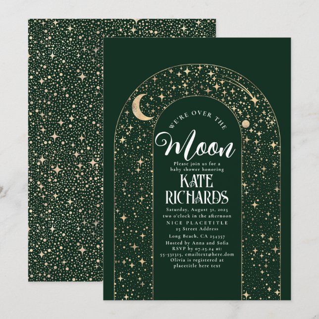 Celestial We're Over The Moon Starry Baby Shower Invitation (Front/Back)