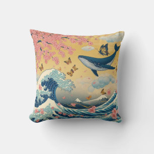 Celestial Whale among Cherry Blossoms - AI Art Cushion