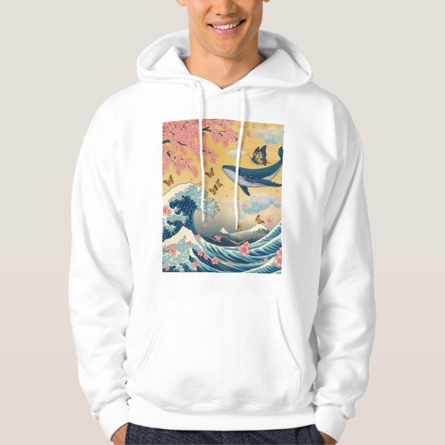 Celestial Whale among Cherry Blossoms - AI Art Hoodie (Front)