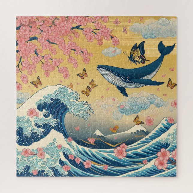 Celestial Whale among Cherry Blossoms - AI Art Jigsaw Puzzle (Vertical)