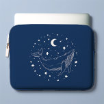 Celestial Whale Laptop Sleeve<br><div class="desc">Line art illustration of a whale on a blue background of stars and a moon.</div>