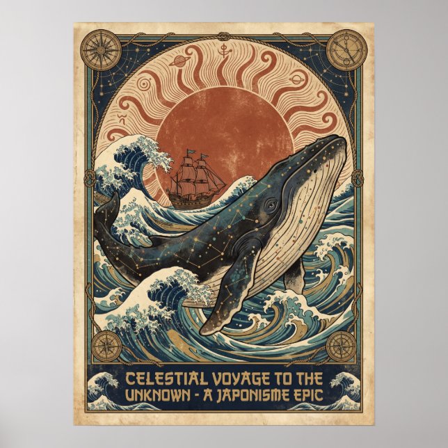 Celestial Whale Voyage Japonisme Epic Wall Art (Front)