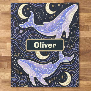 Celestial Whale with Mystical Moon and Stars Fleece Blanket
