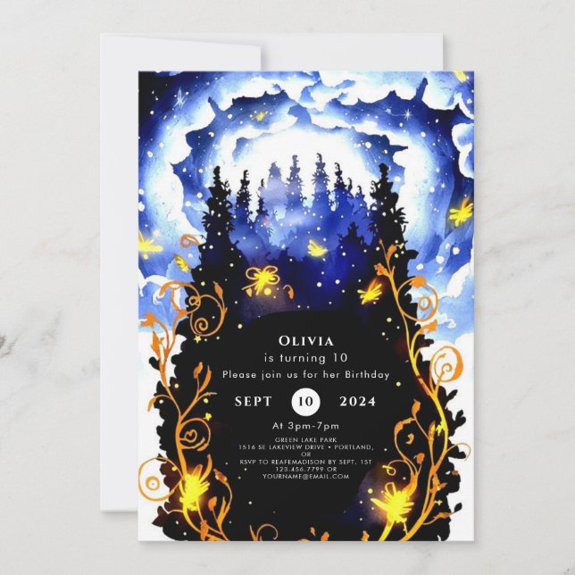 Celestial Whimsical Woodland Birthday Invitation (Front)