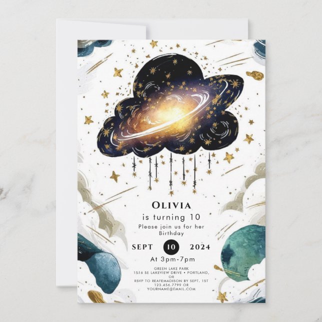 Celestial Whimsy Space Birthday Invitation (Front)
