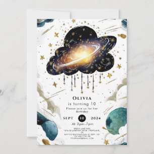 Celestial Whimsy Space Birthday Invitation