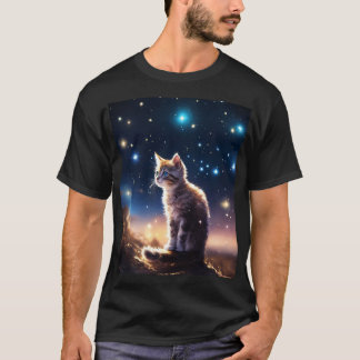 Celestial Whiskers: A Kitten's Journey Through the T-Shirt