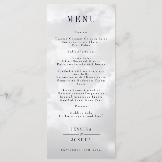 Celestial White Cloudy Sky Dinner Menu (Front)