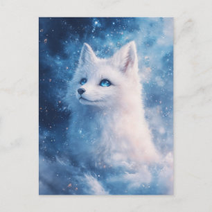 Celestial White Fox in Starry Nebula Postcard