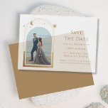 Celestial White Gold Photo Wedding Save The Date Vellum Invitations<br><div class="desc">Celestial Chic White Gold Photo Wedding Vellum Save The Dates Invitations features a gold sun, moon and stars frame on an elegant white background. Inside is your favourite photo and your custom save the date information. Personalise by editing the text in the text boxes. Designed for you by ©Evco Studio...</div>