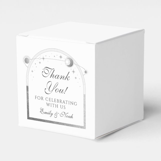 Celestial White Gold Sun Moon Stars Wedding Favour Box (Front Side)
