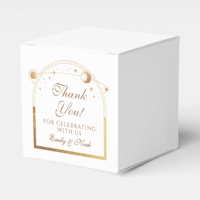 Celestial White Gold Sun Moon Stars Wedding Favour Box (Front Side)