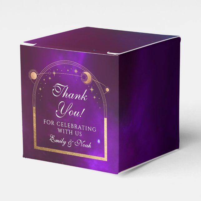 Celestial White Gold Sun Moon Stars Wedding Favour Box (Front Side)