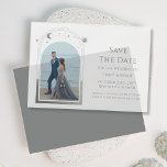 Celestial White Silver Photo Wedding Save The Date Vellum Invitations<br><div class="desc">Celestial Chic White Silver Photo Wedding Vellum Save The Dates Invitations features a silver sun, moon and stars frame on an elegant white background. Inside is your favourite photo and your custom save the date information. Personalise by editing the text in the text boxes. Designed for you by ©Evco Studio...</div>