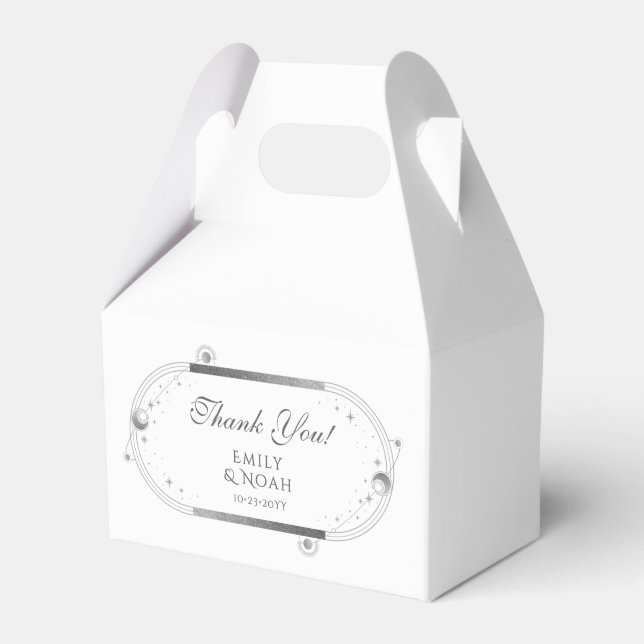Celestial White Silver Sun Moon Stars Wedding Favour Box (Front Side)