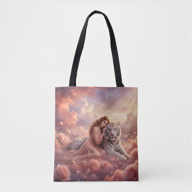 Celestial White Tiger Fantasy Tote Bag (Front)
