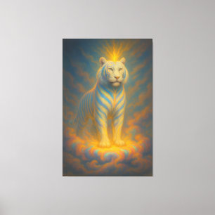 Celestial White Tiger – Golden Halo Divine Fantasy Canvas Print