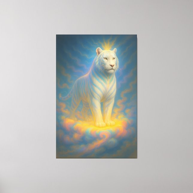 Celestial White Tiger King – Divine Light Guardian Canvas Print (Front)