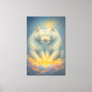 Celestial White Tiger Lovers – Divine Rainbow Clou Canvas Print