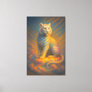Celestial White Tiger – Rainbow Aura Guardian Fant Canvas Print