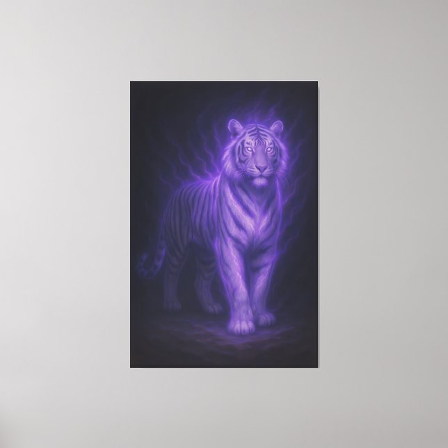Celestial White Tiger – Sapphire Spirit Surge Canvas Print (Front)