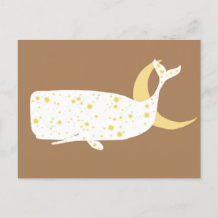 Celestial White Whale And Moon Stars Illustration  Postcard