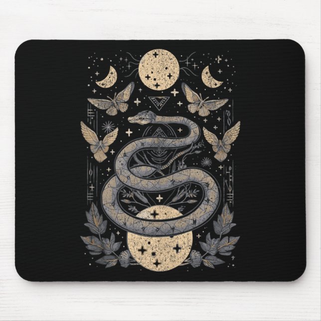 Celestial Wiccan Snake Moth Moon Phases Witch Paga Mouse Mat (Front)