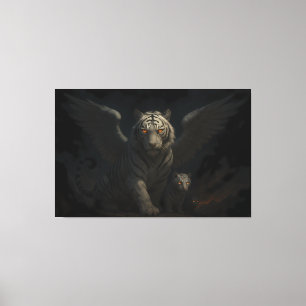 Celestial Winged White Tiger & Cub   ManJiangHong  Canvas Print