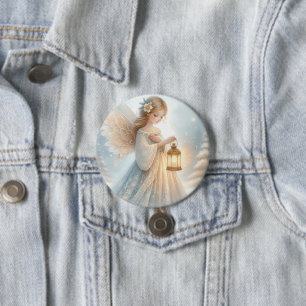 Celestial Winter Angel Lantern of Comfort 7.5 Cm Round Badge