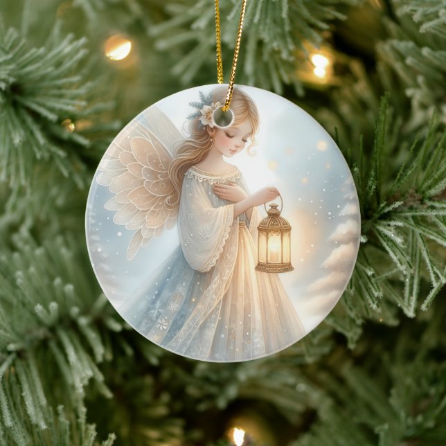 Celestial Winter Angel Lantern of Comfort Ceramic Tree Decoration (Tree)