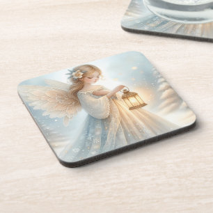 Celestial Winter Angel Lantern of Comfort Coaster