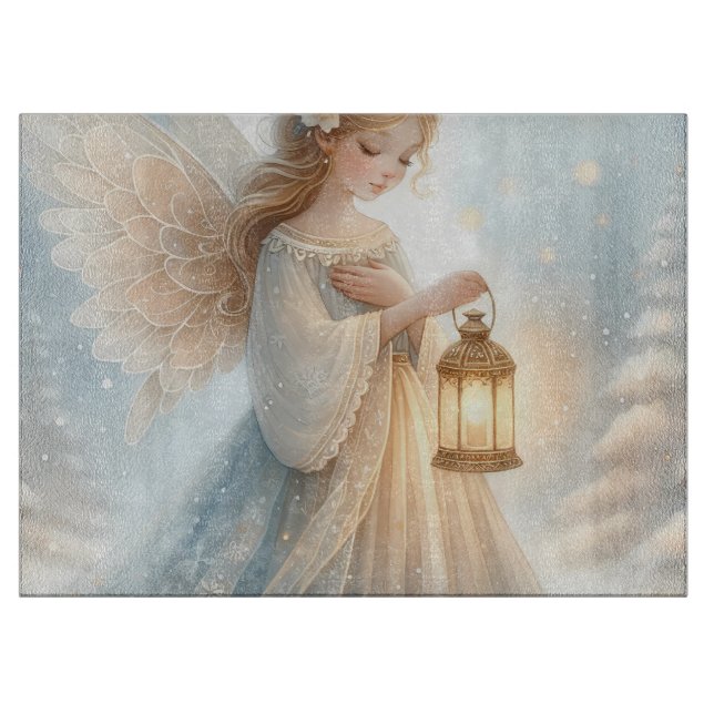 Celestial Winter Angel Lantern of Comfort Cutting Board (Front)