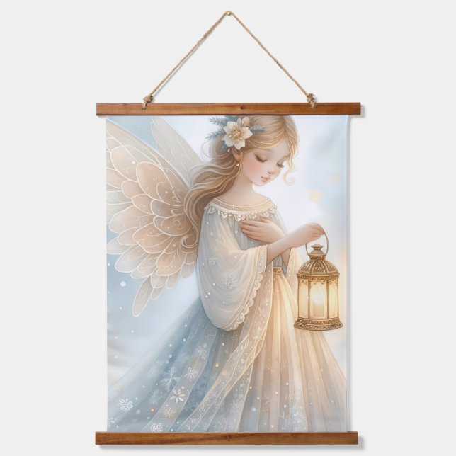 Celestial Winter Angel Lantern of Comfort Hanging Tapestry (Front)