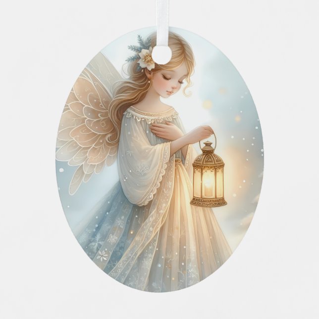 Celestial Winter Angel Lantern of Comfort Metal Tree Decoration (Front)