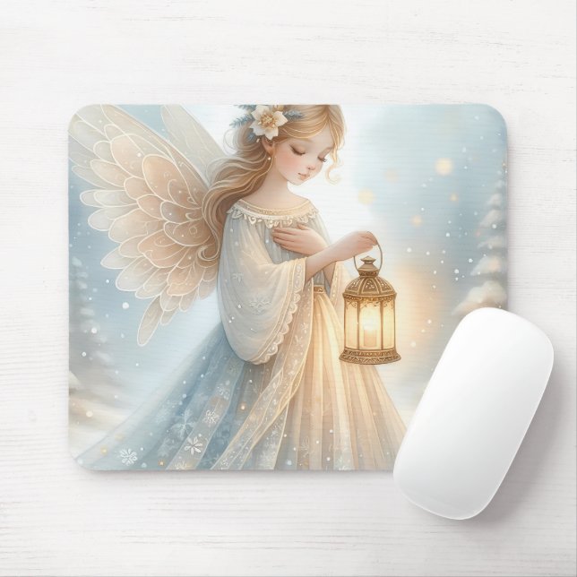 Celestial Winter Angel Lantern of Comfort Mouse Mat (With Mouse)