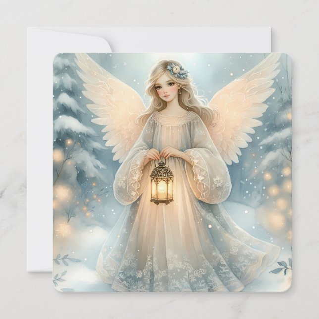 Celestial Winter Angel Lantern of Grace Card (Front)