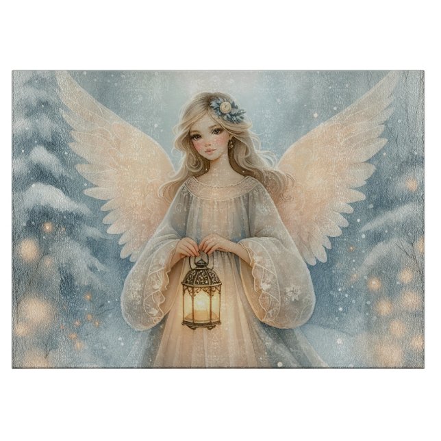 Celestial Winter Angel Lantern of Grace Cutting Board (Front)