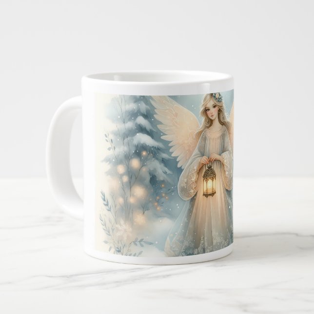 Celestial Winter Angel Lantern of Grace Large Coffee Mug (Front Left)