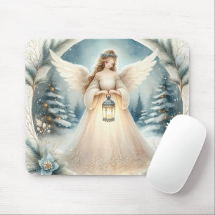 Celestial Winter Angel Lantern of Grace Mouse Mat
