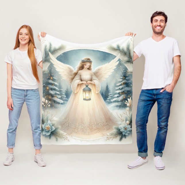 Celestial Winter Angel Lantern of Hope Fleece Blanket (In Situ)