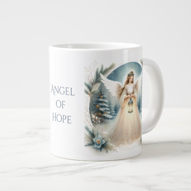 Celestial Winter Angel Lantern of Hope Large Coffee Mug (Front Right)