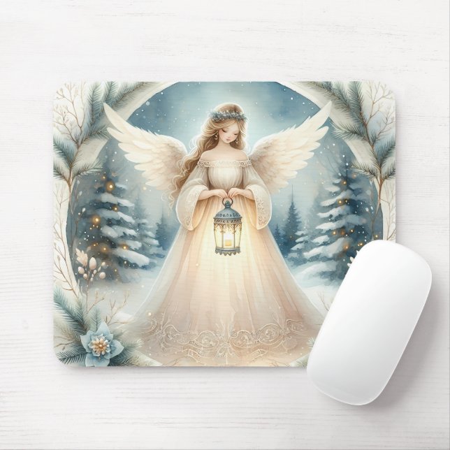 Celestial Winter Angel Lantern of Hope Mouse Mat (With Mouse)