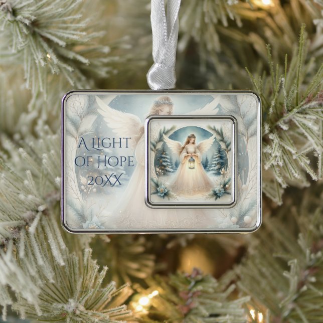Celestial Winter Angel Lantern of Hope Silver Plated Framed Ornament (Tree)