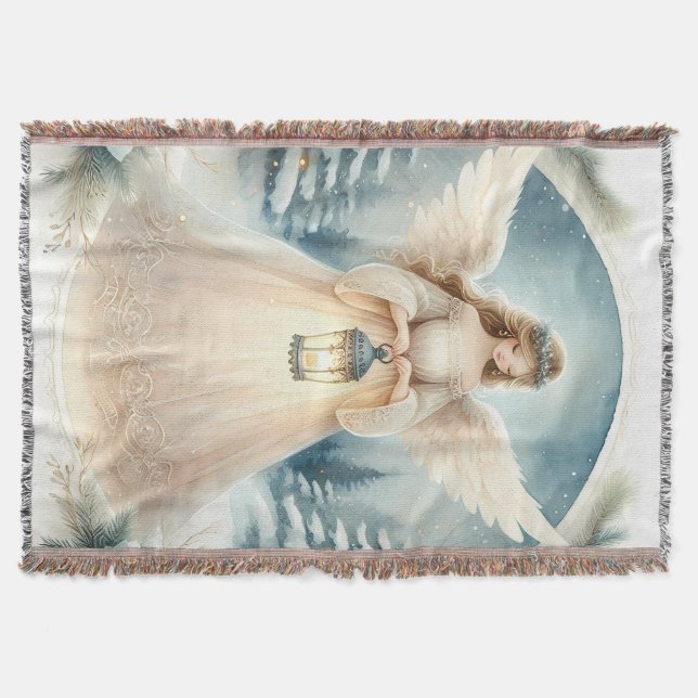Celestial Winter Angel Lantern of Hope Throw Blanket (Front)
