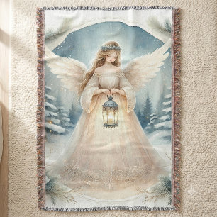 Celestial Winter Angel Lantern of Hope Throw Blanket